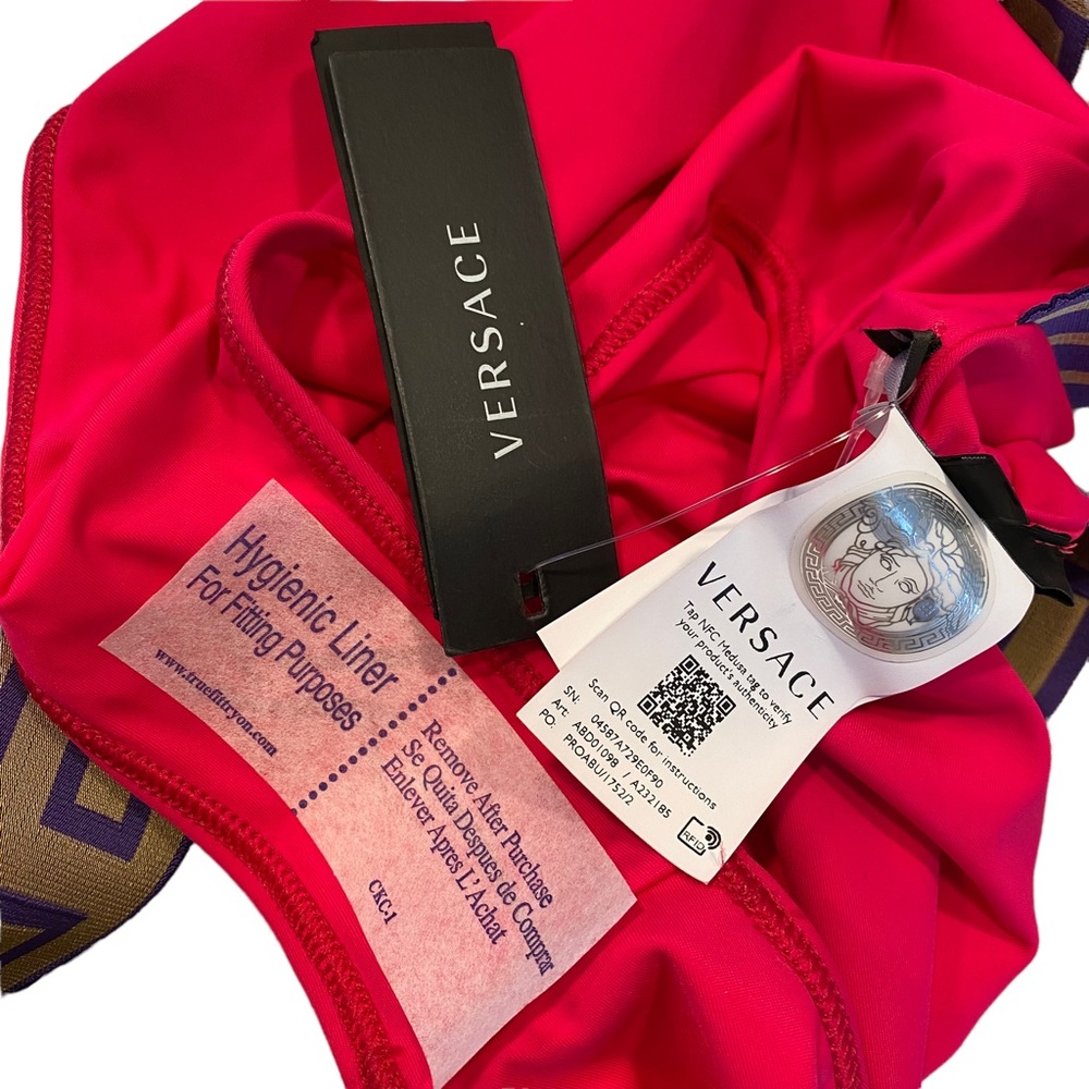 VERSACE NEW Vita Logo One Piece Swim Suit Tropical Pink & Dark Orchid Size XS - Picture 8 of 9